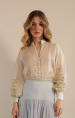 Load image into Gallery viewer, Gabriele Blouse in Orange Border Blue