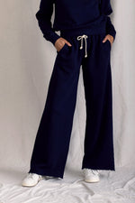 Load image into Gallery viewer, Hailey Structured Wide Leg Fleece Pant in Navy
