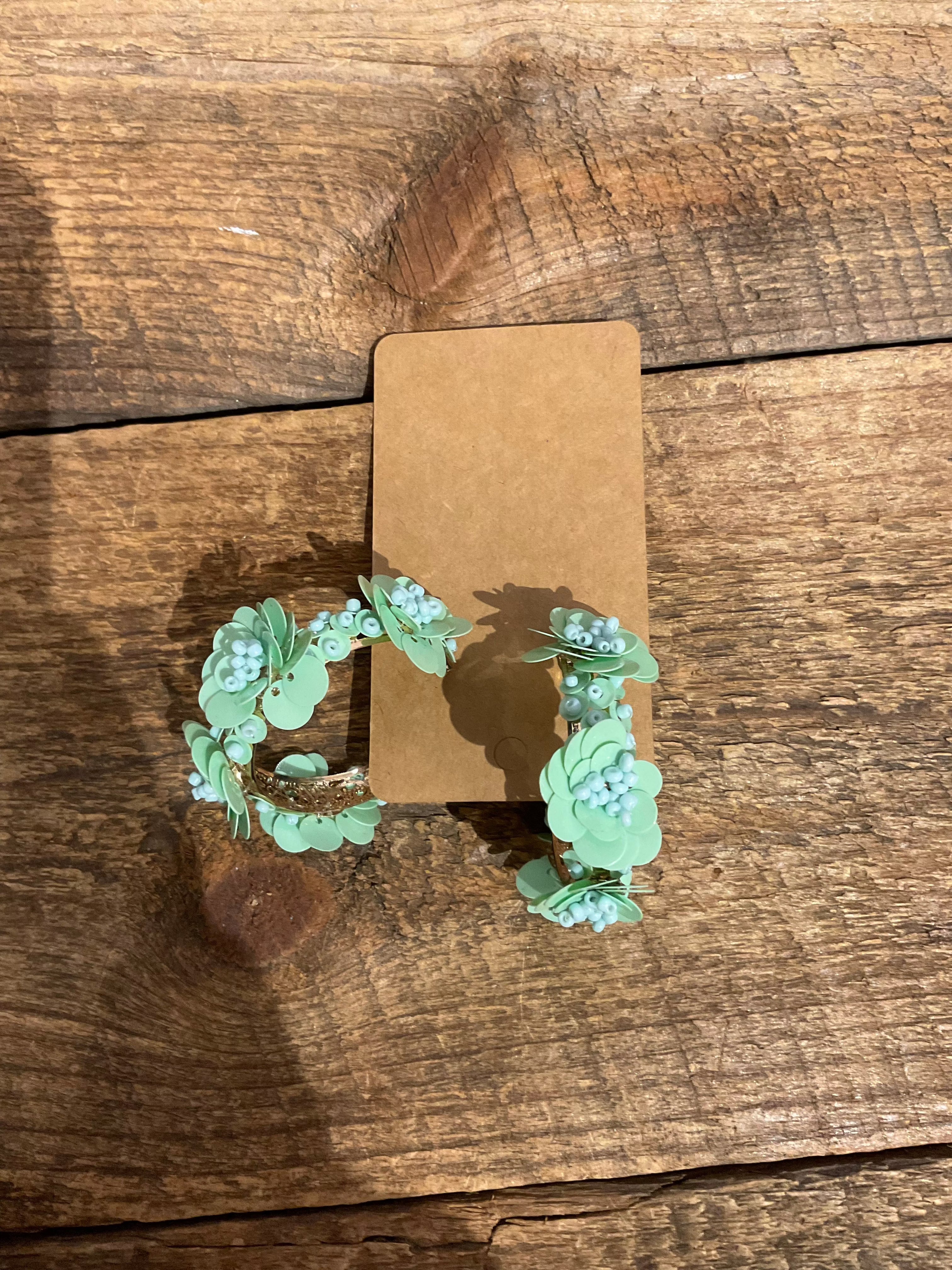 Sequin Floral Hoops in Mint