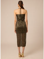 Load image into Gallery viewer, Delora Dress in Green w/ Gold Metallic Crinkle