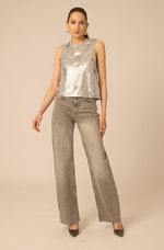 Load image into Gallery viewer, Piper Top in Silver Sequin Flowers