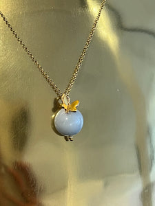 Butterfly Necklace on Short Chain in Pale Grey