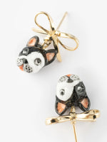 Load image into Gallery viewer, Bow and French Bull Dog Head Stud Earrings