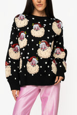 Load image into Gallery viewer, Scattered Polka Dot & Santa Sweater in Black