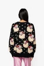 Load image into Gallery viewer, Scattered Polka Dot & Santa Sweater in Black