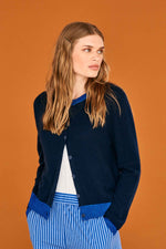 Load image into Gallery viewer, Lurex Trim Cashmere Cardigan in Candy/Blue Multi