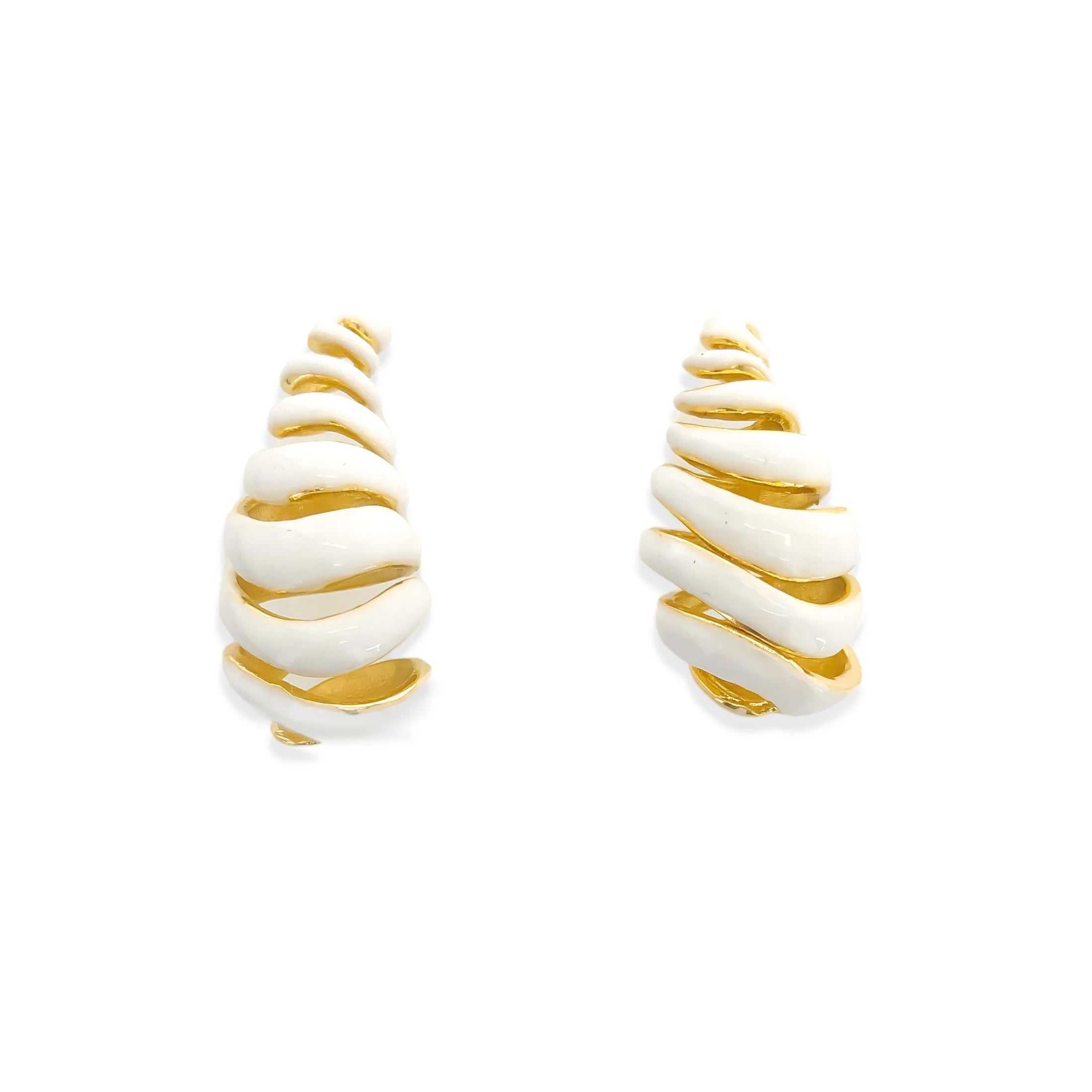 Enamel Swirl Earrings in White and Gold