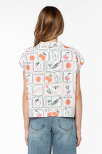 Load image into Gallery viewer, Linnea Short Sleeve Top in Multi Stamp Tile
