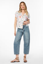 Load image into Gallery viewer, Linnea Short Sleeve Top in Multi Stamp Tile
