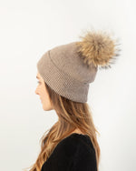 Load image into Gallery viewer, Knit Pom Pom Beanie in Taupe