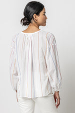 Load image into Gallery viewer, Bracelet Sleeve Shirred Blouse in Multi Stripe
