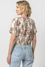 Load image into Gallery viewer, Elastic Hem Button Front Top in Spring Watercolor
