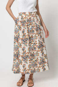 Button Front Long Skirt in Spring Watercolor
