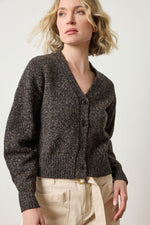 Load image into Gallery viewer, Marled V-Neck Cardigan in Black Marl