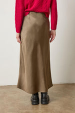 Load image into Gallery viewer, Satin Bias Maxi Skirt in Parsley