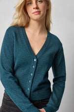 Load image into Gallery viewer, V-Neck Sparkle Cardigan in Deep Sea Sparkle
