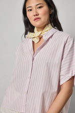 Load image into Gallery viewer, Striped Oversized Button Down Dolman in Lavender Stripe