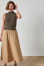 Load image into Gallery viewer, Mixed Media Mock Neck Dress in Olive