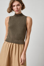 Load image into Gallery viewer, Mixed Media Mock Neck Dress in Olive