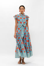 Load image into Gallery viewer, Ruffle Collar Button Maxi in Poppy Red with Gold
