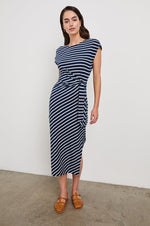 Load image into Gallery viewer, Selah Dress in Navy Ivory Stripe