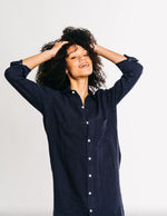 Load image into Gallery viewer, Girlfriend Midi Dress in Navy Linen