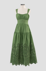 Load image into Gallery viewer, Tiered Eyelet Midi Dress in Green
