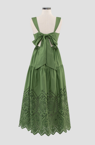Tiered Eyelet Midi Dress in Green