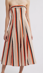 Load image into Gallery viewer, Amaranth Strapless Midi Dress in Orange Multi Stripe