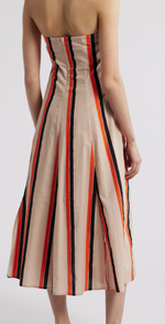 Load image into Gallery viewer, Amaranth Strapless Midi Dress in Orange Multi Stripe