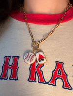 Load image into Gallery viewer, Noah Kahan 2026 Fenway Baseball & Citgo Sign Charms on Large Gold Paperclip Chain w/ Attached Carabiner
