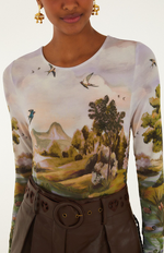 Load image into Gallery viewer, Countryside Landscape Jersey Blouse in Multi