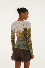 Load image into Gallery viewer, Countryside Landscape Jersey Blouse in Multi