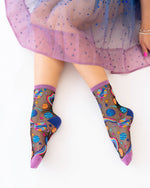 Load image into Gallery viewer, Pop Art Planets Black Sheer Crew Sock