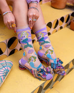 Load image into Gallery viewer, Whimsical Mermaid Ruffle Sheer Crew Sock