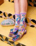 Load image into Gallery viewer, Whimsical Mermaid Ruffle Sheer Crew Sock