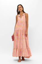 Load image into Gallery viewer, Long Tiered Tassel Dress in Orange Sonoma with Gold
