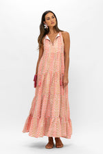 Load image into Gallery viewer, Long Tiered Tassel Dress in Orange Sonoma with Gold
