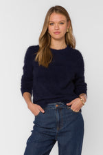 Load image into Gallery viewer, Zosia Fuzzy Knit Sweater in Navy