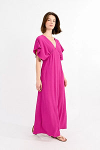Flutter Sleeve Maxi Dress in Purple Bougainvillier
