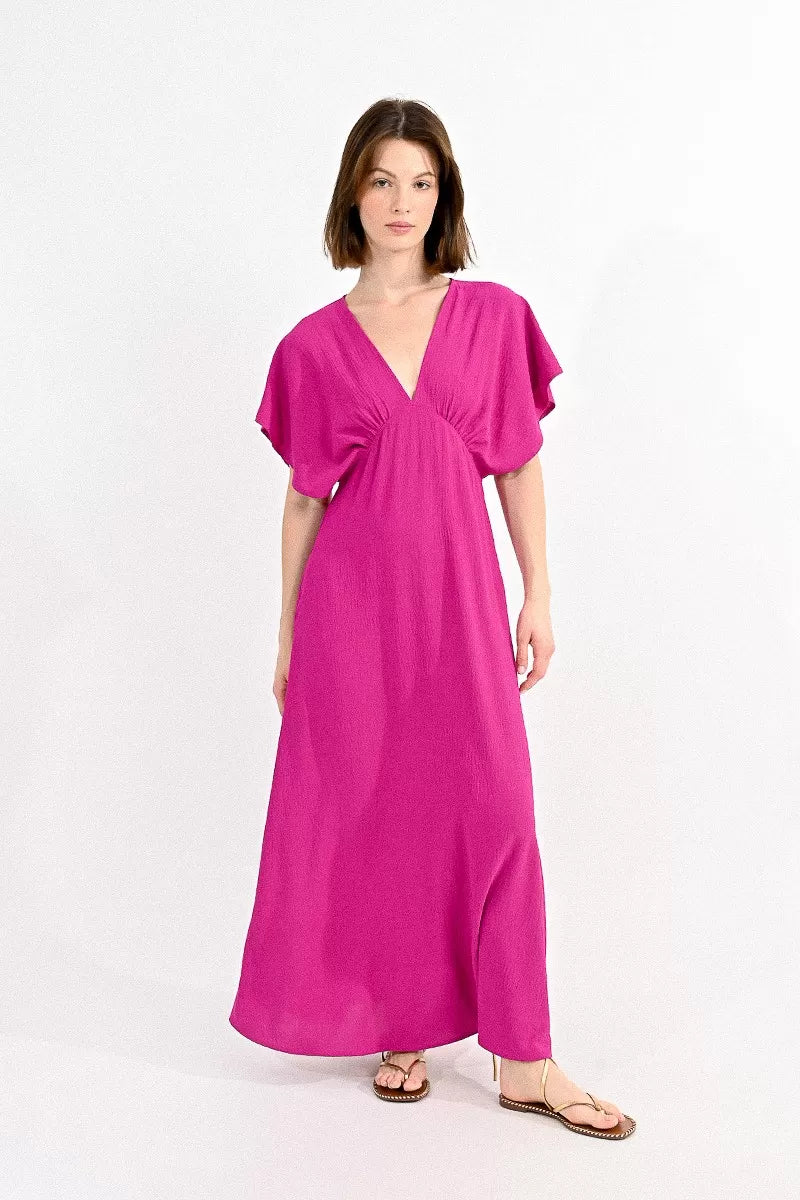 Flutter Sleeve Maxi Dress in Purple Bougainvillier
