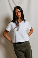 Load image into Gallery viewer, Cher Ringspun Cotton Crew Tee in White