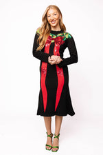 Load image into Gallery viewer, Sequin Wreath with Bow Knit Midi Dress in Black, Green and Red