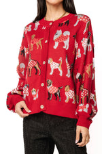 Load image into Gallery viewer, Dogs in Polka Dot Sweaters Cardigan in Red