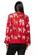 Load image into Gallery viewer, Dogs in Polka Dot Sweaters Cardigan in Red