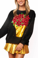 Load image into Gallery viewer, Poinsettia in Flower Pot Sweatshirt in Black