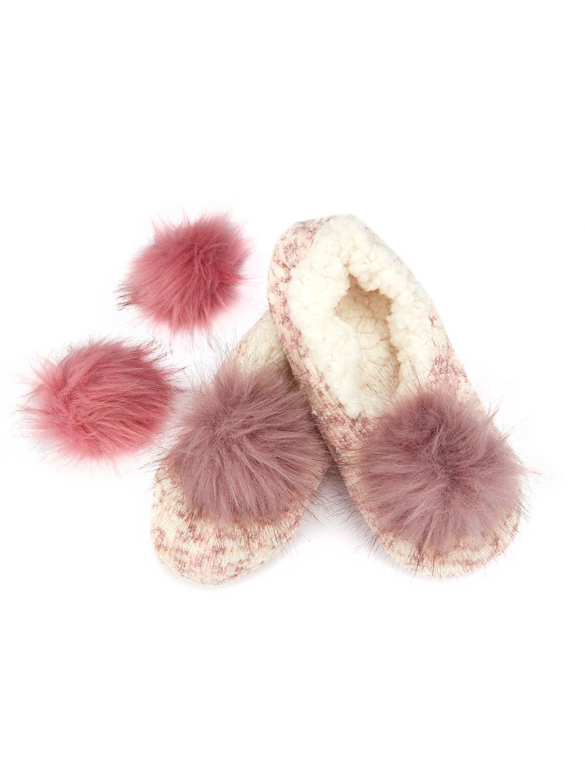 Speckled Chenille Interchangeable Pom Pom Slippers in Pink