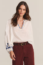 Load image into Gallery viewer, Amani Long Sleeve Embroidered Top in Cream