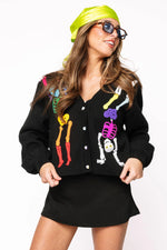 Load image into Gallery viewer, Dancing Rainbow Skeleton Cardigan in Black