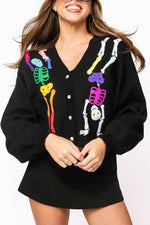Load image into Gallery viewer, Dancing Rainbow Skeleton Cardigan in Black